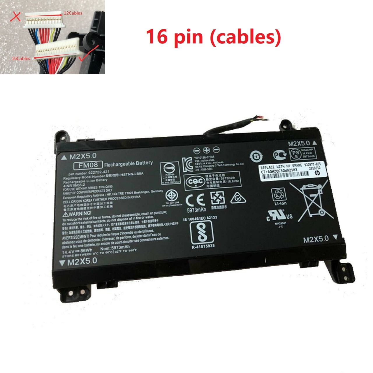 μπαταρία για 16 pin HP Omen 17-AN014NG HSTNN-LB8A 922752-421 HQ-TRE TPN-Q195 συμβιβάσιμος